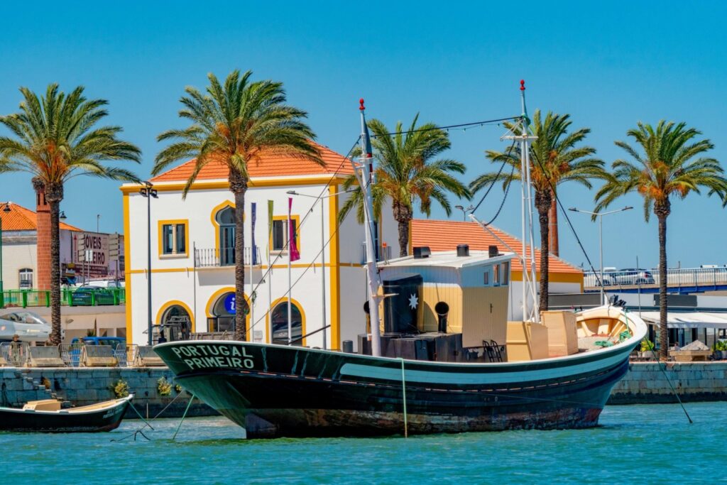 Portugal Primeiro historic boat in front of Portimão Lota